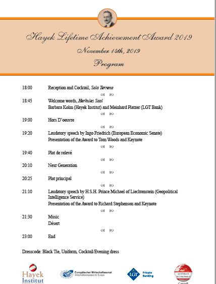 Hayek Lifetime Award Programm 2019